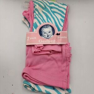 Gerber Baby Girl 2-Piece Pink & Turquoise Zebra Pants Size 3-9‎ Months